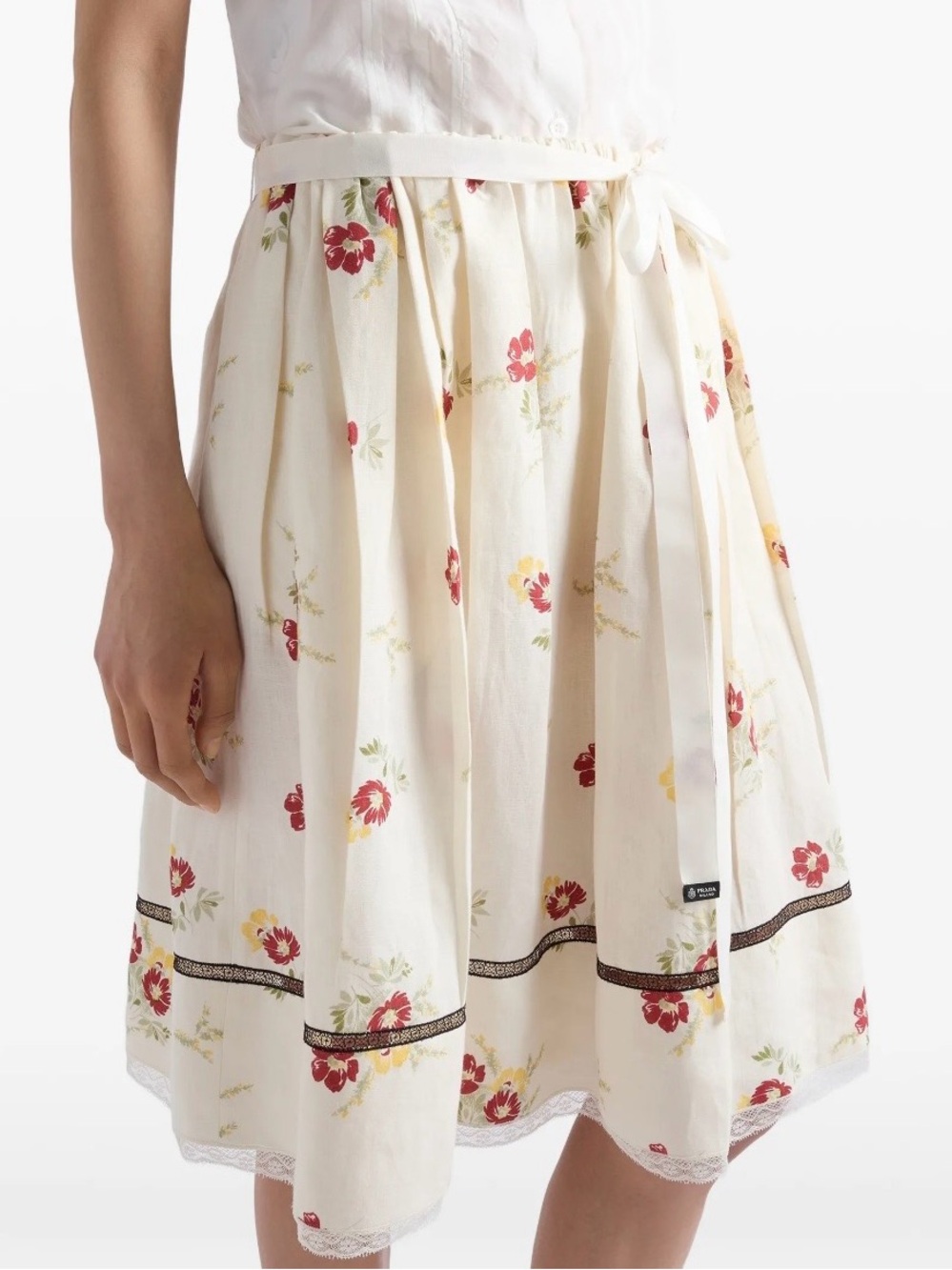 Prada Floral Print Linen Skirt It38